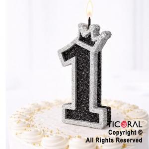 VELA NUMERO CORPOREO CON GIBRE PLATA N.1 x 1